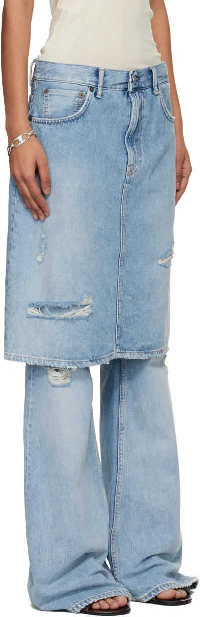 Acne Studios Distressed Layered Wide-leg Jeans In Blue