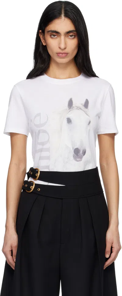 Chloé Cotton Crew Neck Graphic Short Sleeve T-shirt In White