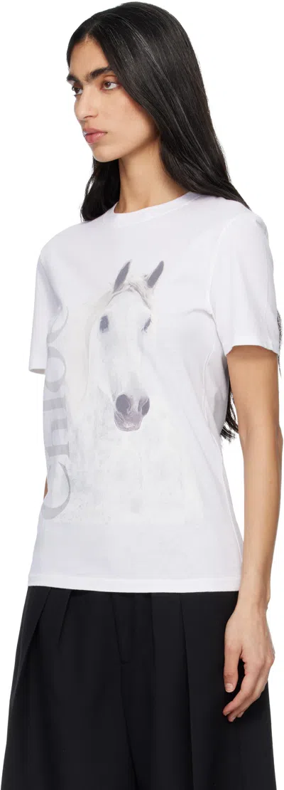 Chloé Cotton Crew Neck Graphic Short Sleeve T-shirt In White