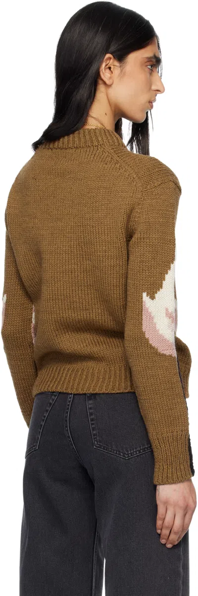 Chloé Hand Knit Flamingo Intarsia Wool Crewneck Sweater In Brown