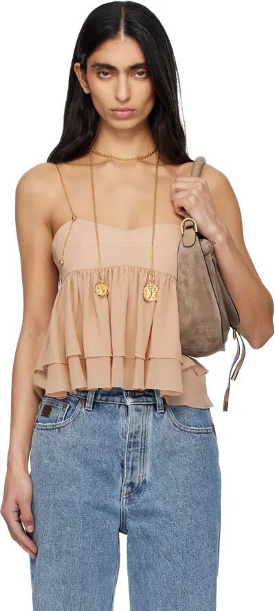 Chloé Tiered Ruffle Organic Silk Georgette Babydoll Top In Pink