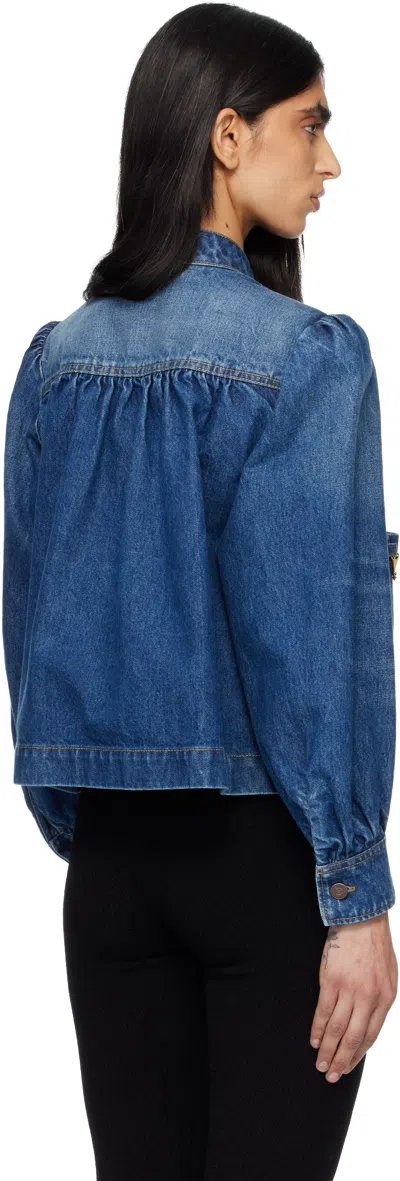 Chloé Blue Jacket With High Neck And Chain Detail On The Front In Denim Woman