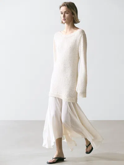 Massimo Dutti Asymmetric Midi Dress With Contrast Detail In Orange