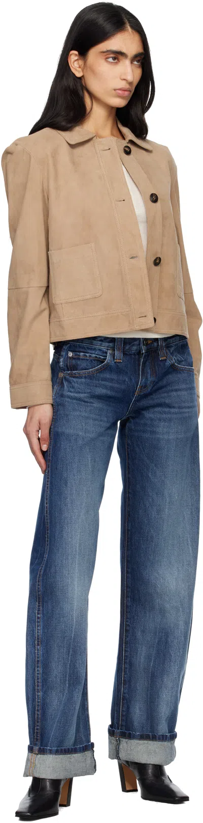Max Mara Tan Baia Suede Jacket In Black