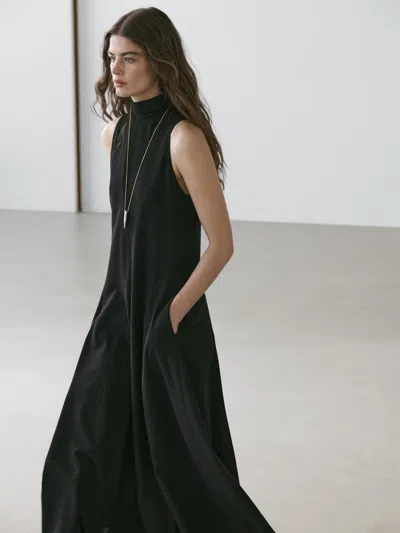 Massimo Dutti Halter Neck Midi Dress With Tie Detail In Black