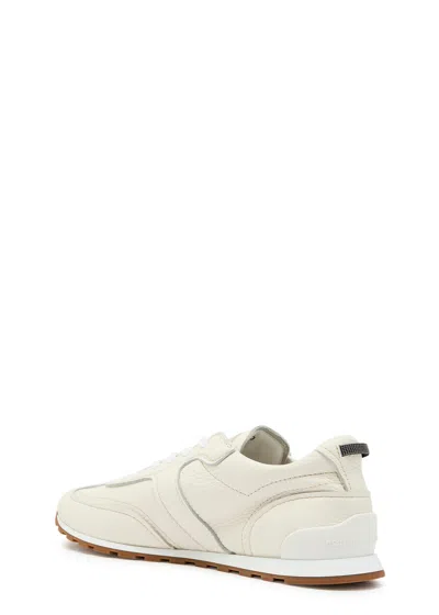 Brunello Cucinelli Grained Soft Leather Runners With Shiny Loops Shoes In White