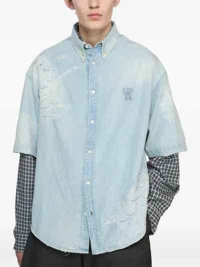 Acne Studios T-shirt Im Distressed-look In Blue