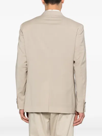 Manuel Ritz Beige Stretch Wool Double-breasted Blazer In Neutral
