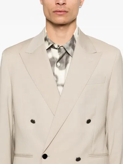 Manuel Ritz Beige Stretch Wool Double-breasted Blazer In Neutral