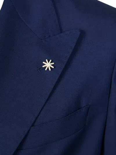 Manuel Ritz Double-breasted Wool Suit In Blue