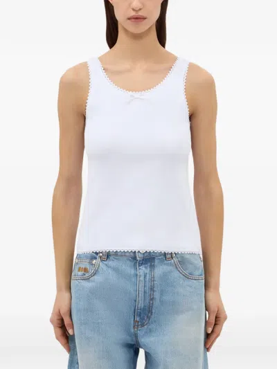 Msgm Lace-trim Bow Top In White