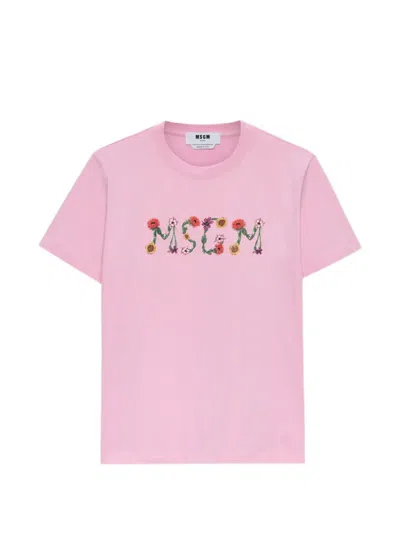 Msgm Floral-print T-shirt In Pink