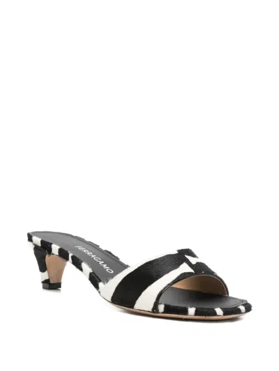 Ferragamo Sandals Open Toe Textured Finish Zebra Pattern In Multi