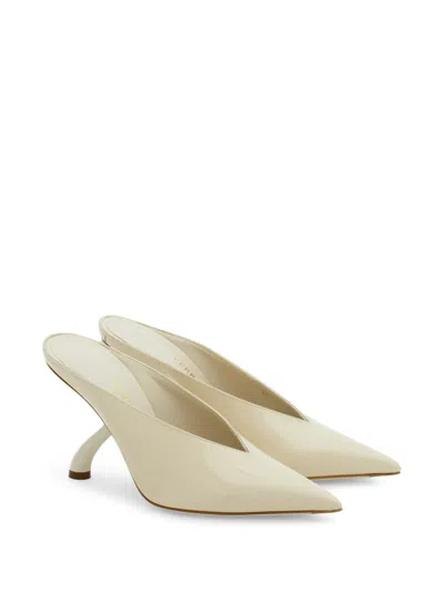 Ferragamo S-shaped Heel Mule In Neutral