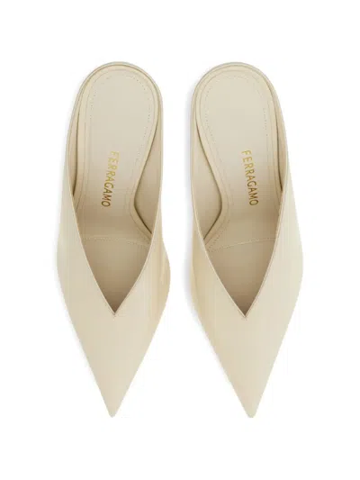 Ferragamo S-shaped Heel Mule In Neutral