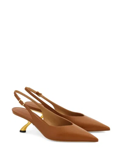 Ferragamo S-shaped Heel Slingback In Brown