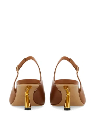 Ferragamo S-shaped Heel Slingback In Brown