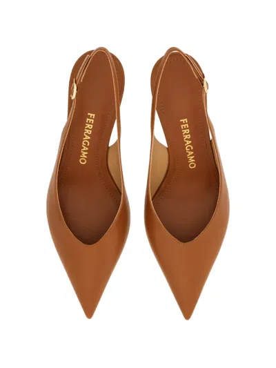 Ferragamo S-shaped Heel Slingback In Brown