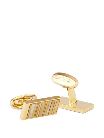 Paul Smith Striped Rectangular Cufflinks In Gold