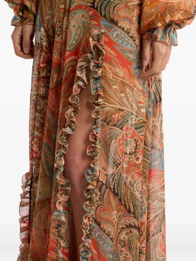 Etro Paisley Print Ruffle Silk Chiffon Maxi Skirt In Multi