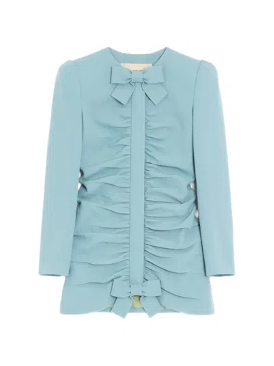 Valentino Light Blue Crispy Light Wool Jacket In Multi