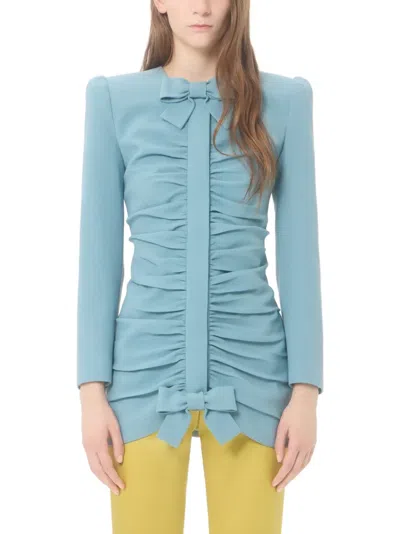 Valentino Light Blue Crispy Light Wool Jacket In Multi