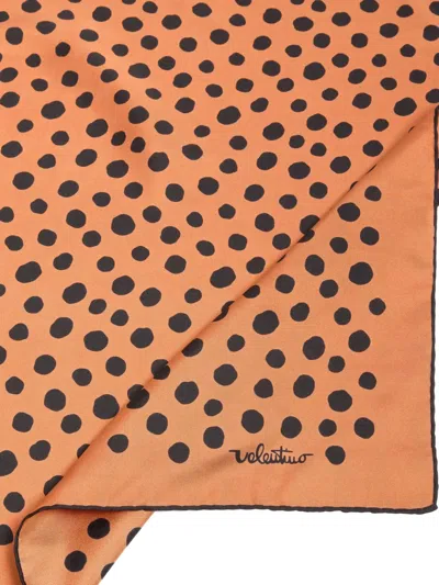 Valentino Garavani Dalmatian Polka Dot Silk Square Scarf In Orange