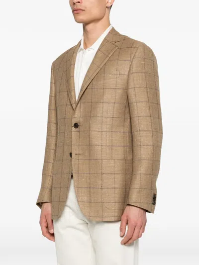 Corneliani Checked Button Jacket In Brown