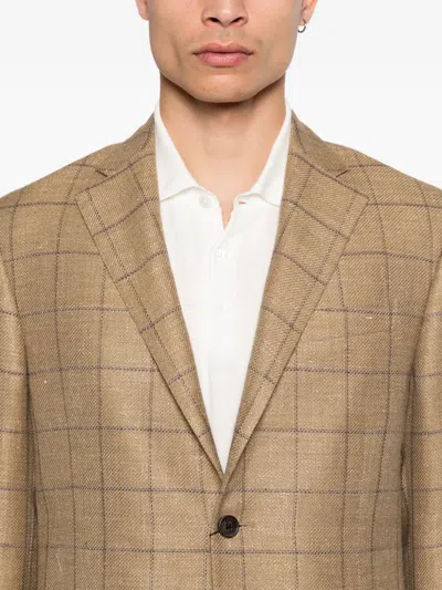 Corneliani Checked Button Jacket In Brown