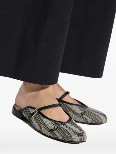 Furla Patterned Strap Mules In Gray