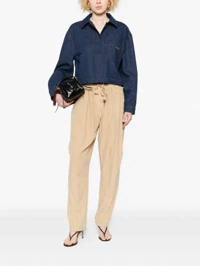 Fendi Denim Jacket With Front Embroidered Logo In Blue