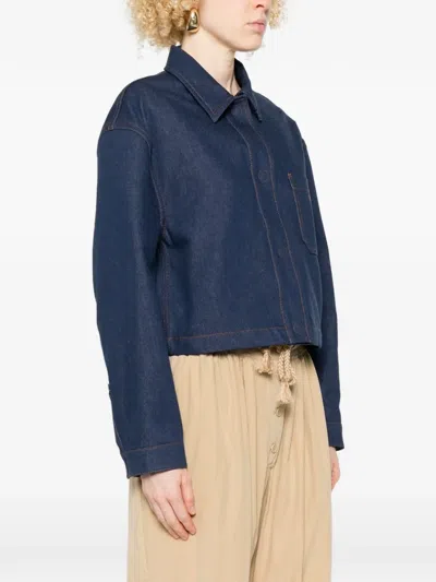 Fendi Denim Jacket With Front Embroidered Logo In Blue
