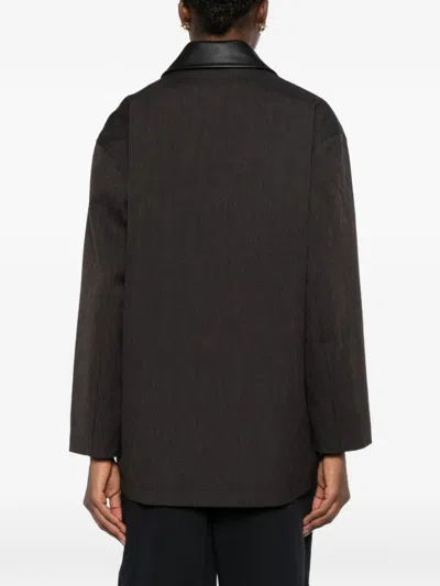 Studio Nicholson Leather-collar Coat In Brown