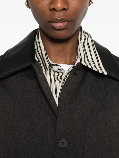Studio Nicholson Leather-collar Coat In Brown