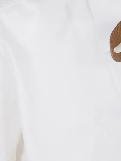 Herno Boxy White Poplin Shirt With Grosgrain Ribbon Tie In Black
