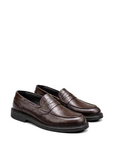 Canali Embossed-pattern Loafers In Brown