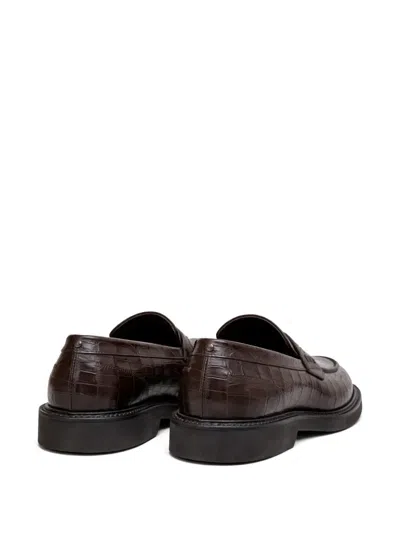 Canali Embossed-pattern Loafers In Brown