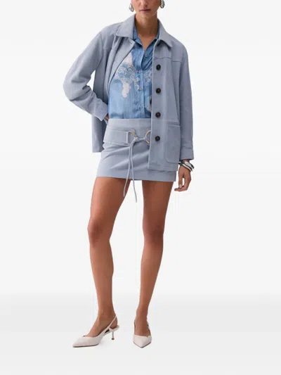 Liu •jo Button Suede Jacket In Blue