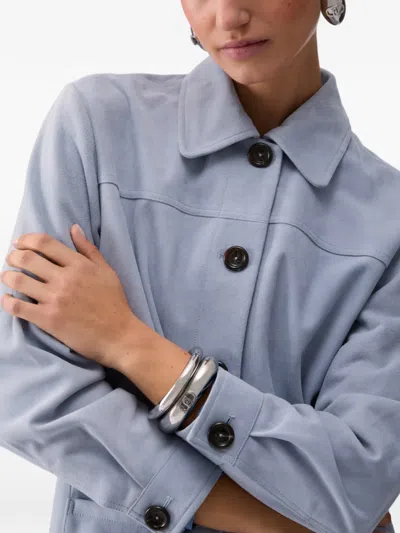 Liu •jo Button Suede Jacket In Blue