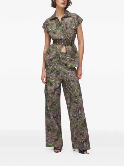 Liu •jo Micro-stud Print Cargo Pants In Brown