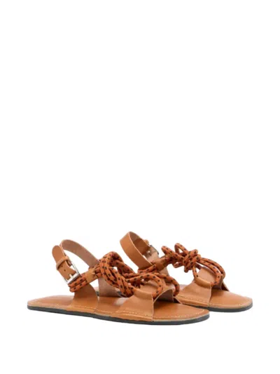 Plan C Braided Strap Sandals In Brown
