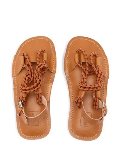Plan C Braided Strap Sandals In Brown