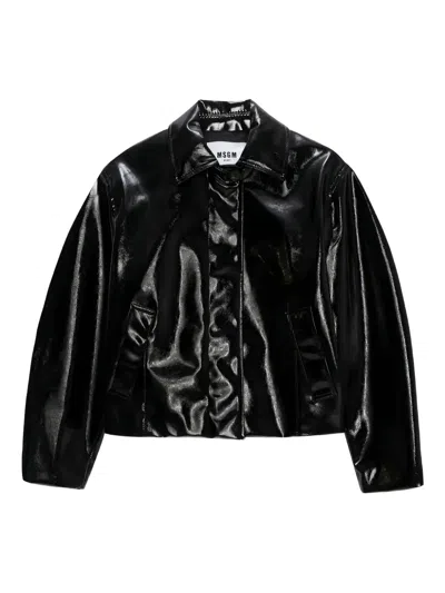 Msgm Point Collar Flap Pockets Bomber Jacket In Black