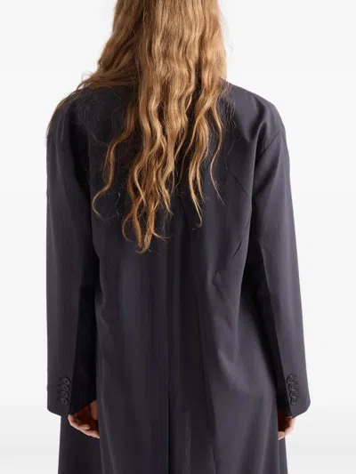 Prada Single-breasted Light Wool Coat In Blue