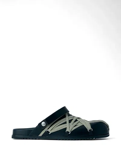 Rick Owens Megalace Mule Granola Black Leather Sandals In Black