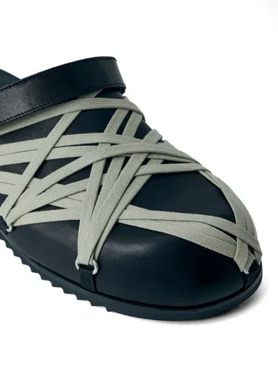 Rick Owens Megalace Mule Granola Black Leather Sandals In Black