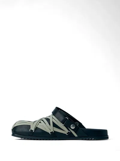 Rick Owens Megalace Mule Granola Black Leather Sandals In Black