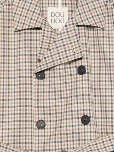 Douuod Check-pattern Buttoned Jacket In Brown