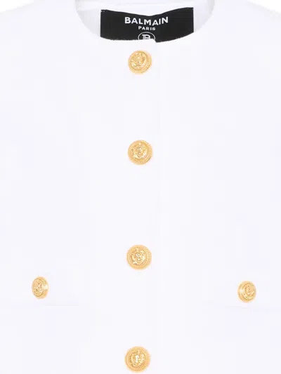 Balmain Buttoned Cotton Jacket In White