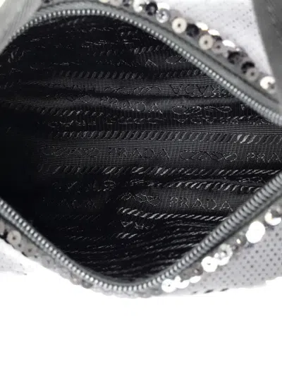 Pre-owned Prada Re-edition 2000 Sequins Mini Hobo Bag In Black
